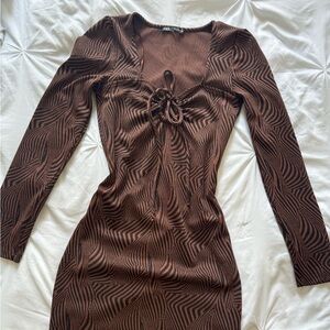 Brown and black swirl pattern Zara long sleeve dress